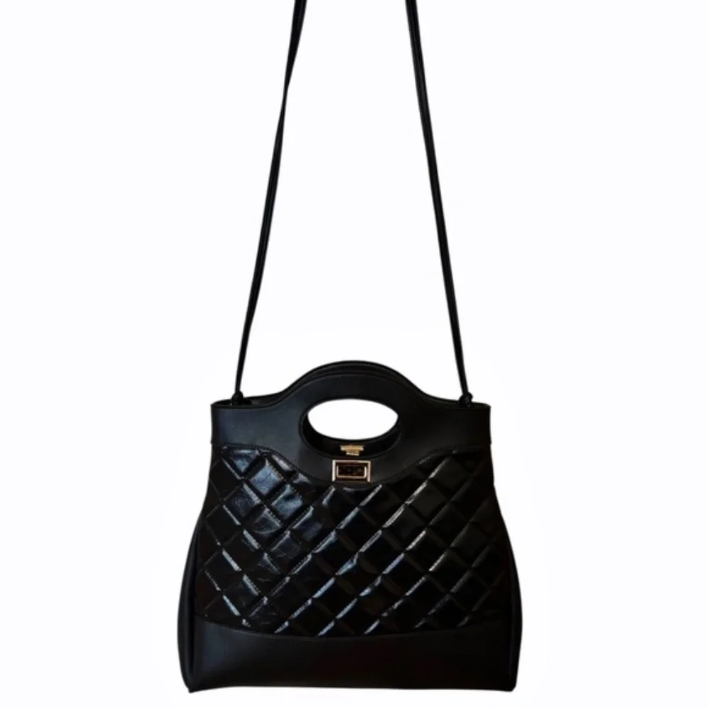 Womens Large Clutch Black Handbag with Long Strap‎